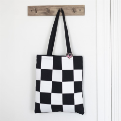 Checkerboard Print Polycotton Tote Bag with Enamel Heart Pin Badge Checkerboard Print Polycotton Tote Bag with Enamel Heart Pin Badge
